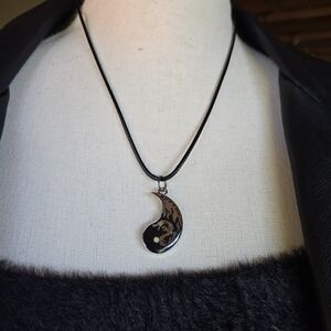 Black Teardrop Yin-Yang Pendant Necklace - Elegant Black Finish